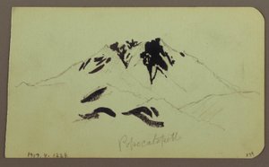 Tegning, bjerglandskab, Taluca, figur; bagside: Popocatapetl, 1883 af Frederic Edwin Church