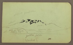 Tegning, bjerglandskab, "Itaccihuatl"; bagside: Bjergtoppe, 1883 af Frederic Edwin Church
