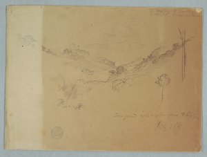 Tegning, bjerglandskab nær Jorje, Ecuador, 23. juli 1857 af Frederic Edwin Church