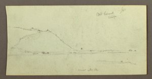 Tegning, Bjerg med udsigt over vand, februar, muligvis 1868 af Frederic Edwin Church