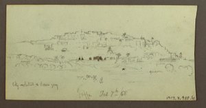 Tegning, Bjerg med udsigt over vand, februar, muligvis 1868 af Frederic Edwin Church
