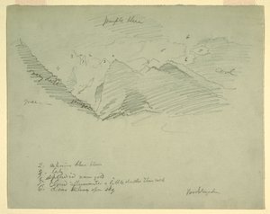 Tegning, Bjergtoppe nær Berchtesgaden, Bayern, juni-juli 1868 af Frederic Edwin Church