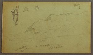 Tegning, bjergkæde, figurstudier, maj, muligvis 1868 af Frederic Edwin Church