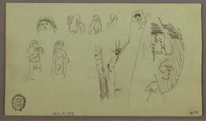 Tegning, bjergkæde, figurstudier, maj, muligvis 1868 af Frederic Edwin Church