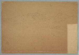 Tegning, bjergkæder med forrevne toppe, nær Machachi, Ecuador, 19. juni 1857 af Frederic Edwin Church