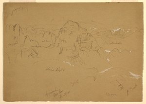 Tegning, bjerg, Wady el-Arabah, 23. februar 1868 af Frederic Edwin Church
