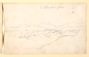 Tegning, bjerglandskab, Colombia, 1853 af Frederic Edwin Church