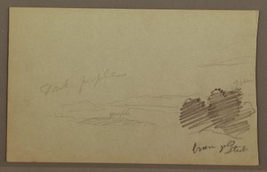 Tegning, bjergkæde, sky, muligvis 1860