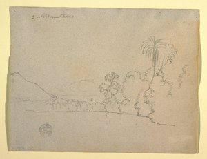 Tegning, bjergrig bred af en bugt, Sydamerika, 1853 af Frederic Edwin Church