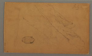 Tegning, Bjerge rejser sig over søen, juli, muligvis 1868 af Frederic Edwin Church