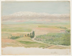 Tegning, bjerge nær Baalbec, maj 1868 af Frederic Edwin Church