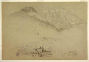 Tegning, bjergene Goell og Brett nær Berchtesgarden, Bayern, 28. juni 1868 af Frederic Edwin Church