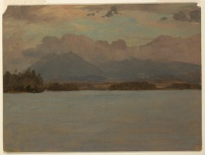 Tegning, Katahdin-bjerget fra Katahdin-søen, 1855-65 af Frederic Edwin Church