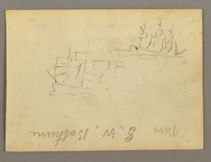 Tegning, Navn skrevet, Sejlskibe, muligvis 1868 af Frederic Edwin Church