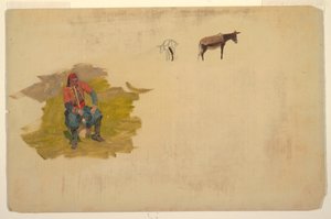 Tegning, Nærorienten, mand; æsel, 1868-69 af Frederic Edwin Church