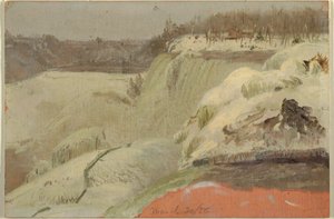 Tegning, Niagara Falls i sneen, set fra Goat Island, 1856 af Frederic Edwin Church
