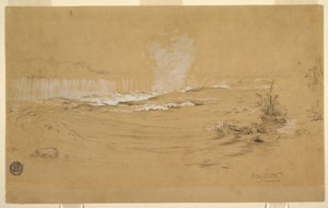Tegning, Niagara: De canadiske vandfald og Goat Island, oktober 1856 af Frederic Edwin Church