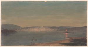 Tegning, Night View of a Seaport, sandsynligvis 1868-69 af Frederic Edwin Church