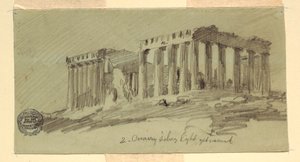 Tegning, Parthenon, Athen fra sydøst, april 1869 af Frederic Edwin Church