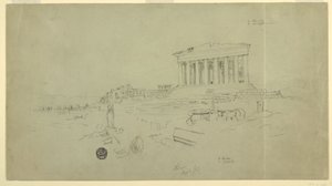 Tegning, Parthenon og Erectheion, Athen, april 1869 af Frederic Edwin Church