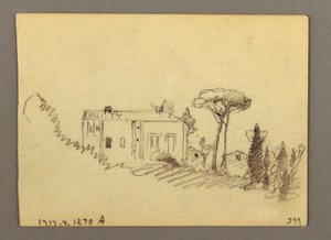 Tegning, Pilazzo over vand, muligvis 1868-69 af Frederic Edwin Church
