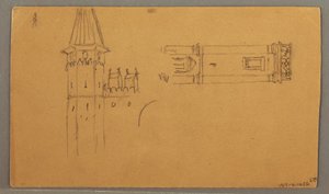 Tegning, sletter, arkitektoniske studier, 4. juni 1868 af Frederic Edwin Church