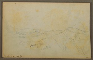 Tegning, Popayan, Colombia; bagside: Bjerglandskab, Colombia, 9. august 1853 af Frederic Edwin Church