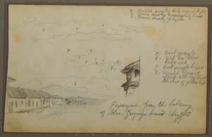 Tegning, Popayan, Colombia; bagside: Bjerglandskab, Colombia, 9. august 1853 af Frederic Edwin Church