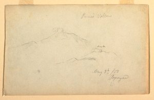 Tegning, Purese-vulkanen set fra Popayan, Colombia, 9. august 1853 af Frederic Edwin Church