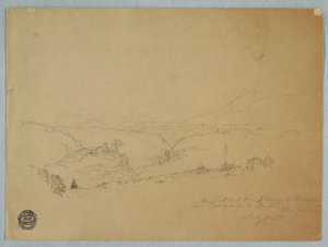 Tegning, Erindring om landskabet på vejen fra Fusugasuga til Pandi, New Granda, Colombia, 11. juli 1853 af Frederic Edwin Church