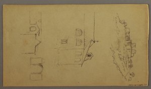 Tegning, recto: Blank; Verso: Fortree on Hilltop, Two c, Gateway, muligvis 1868-69 af Frederic Edwin Church