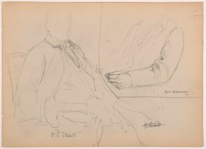 Tegning, Robert L. Stuart siddende, første portræt, til Presbytarian Hospital; Mr. W. ARmory, bryst- og armstudie, 1881 af Frederic Edwin Church