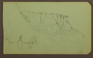 Tegning, klippevæg, pilaster; bagside: bjerglandskab, figurer, 1883 af Frederic Edwin Church