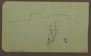 Tegning, klippevæg, pilaster; bagside: bjerglandskab, figurer, 1883 af Frederic Edwin Church