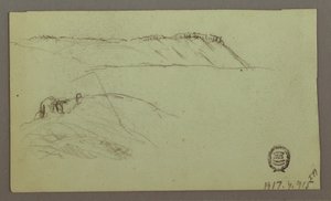 Tegning, Ruiner omgivet af mure, telte, to figurstudier, 28. april 1868 af Frederic Edwin Church