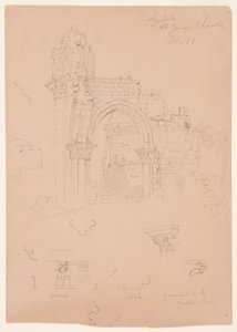 Tegning, ruinerne af Sankt Georgs Kirke, Lydda [i dag Lod], 7. februar 1868 af Frederic Edwin Church