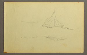Tegning, Sejlbåd set fra bagbord side, 1845 af Frederic Edwin Church