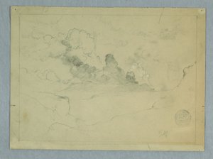 Tegning, Sangay-vulkanen i udbrud, Ecuador, 1857-62 af Frederic Edwin Church