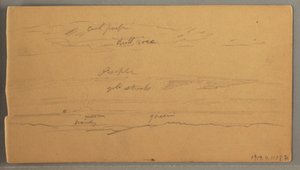Tegning, skarpe bjergtoppe, overskyet himmel, juni 1874 af Frederic Edwin Church