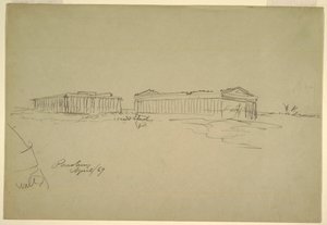 Tegning, skitser, Paestum, Syditalien, april 1869 af Frederic Edwin Church