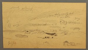 Tegning, Himmelstudie over højderyg og regnbue, juli 1866 af Frederic Edwin Church