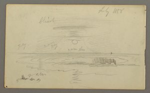 Tegning, Himmel med lav sol over vand, juli 1858 af Frederic Edwin Church