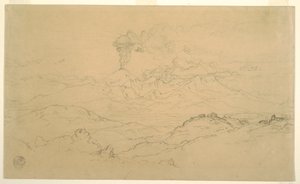 Tegning, Røg stiger op fra Cotopaxi-vulkanen, Ecuador, 1857 af Frederic Edwin Church
