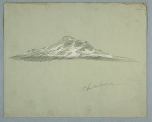 Tegning, den snedækkede top af Mount Chimborazo, Ecuador, juli 1857 af Frederic Edwin Church