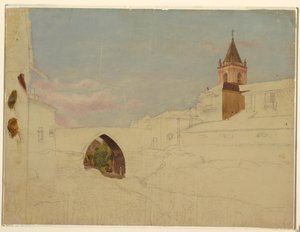Tegning, sydamerikansk byudsigt, 1857 af Frederic Edwin Church