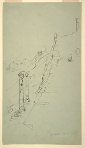 Tegning, sydsiden af Akropolis, Athen fra øst, 20. april 1869 af Frederic Edwin Church