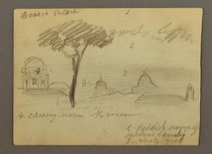 Tegning, Peterskirken og Vatikanstaten (set fra nord), Rom, Italien, januar 1869 af Frederic Edwin Church