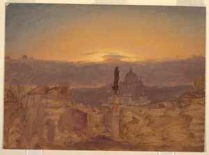Tegning, Peterskirken fra Pincio, Rom, slutningen af 1868 eller begyndelsen af 1869 af Frederic Edwin Church