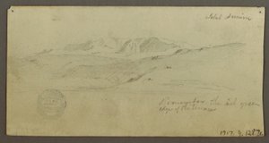Tegning, Stately Home, figur ridende på kamel, arkitektoniske studier, palmetræ, muligvis 1868 af Frederic Edwin Church