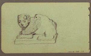 Tegning, løvestatue, skiff; bagside: løvestatue, december 1883 af Frederic Edwin Church